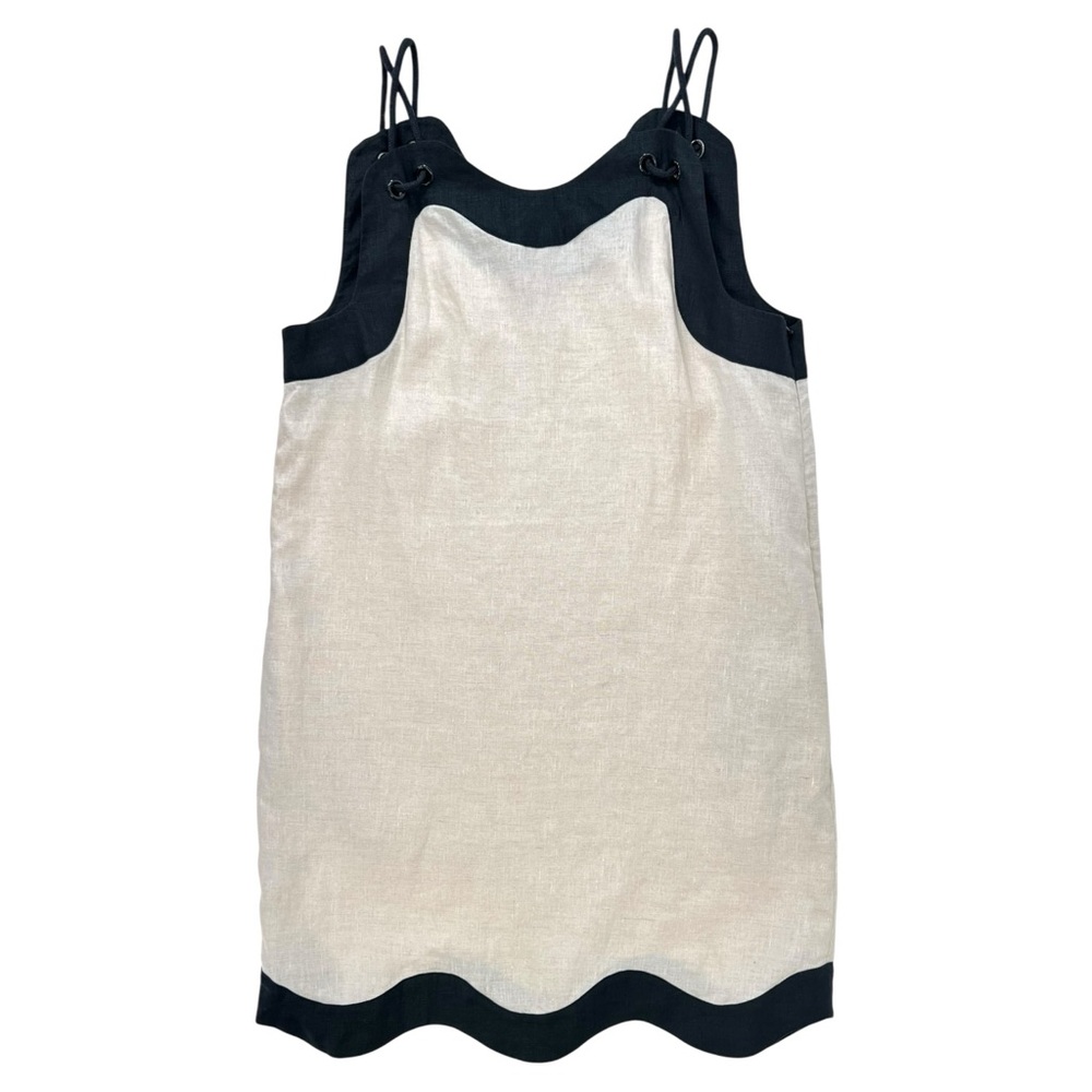 STAUD Renata Dress - Cream & Black Linen Trapeze Rope Strap Mini Dress sz M - Picture 4 of 11